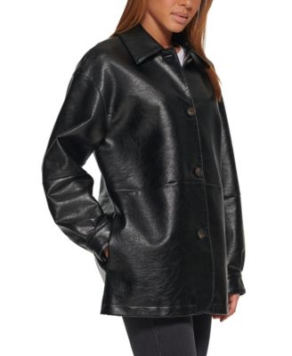 Women's Faux Leather Relaxed Vintage Look Blazer