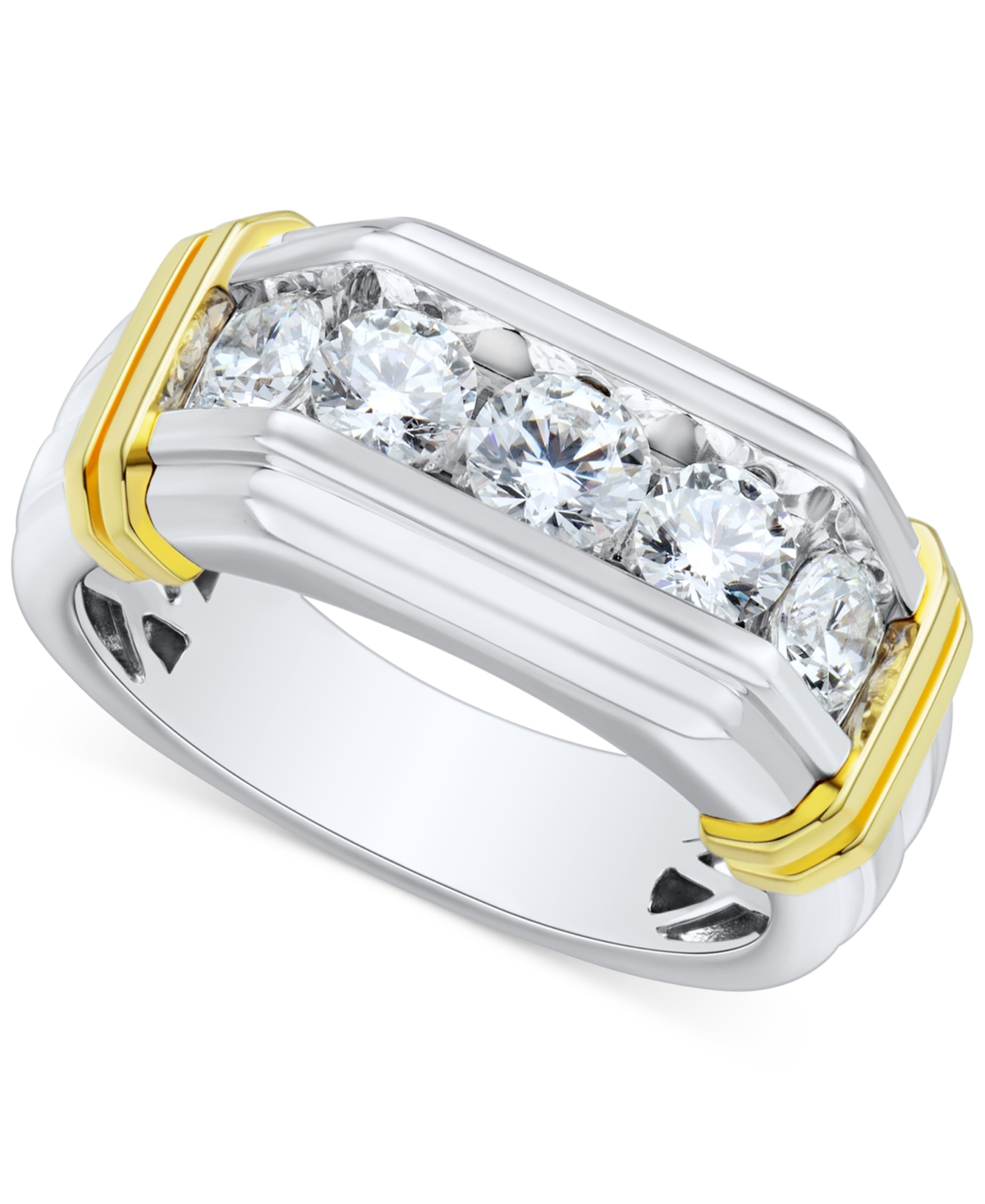 Men's Lab Grown Diamond Horizontal Five Stone Ring (1-1/2 ct. t.w.) in 10k Two-Tone Gold - White Gold
