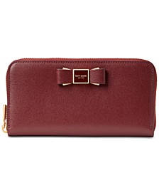 Morgan Bow Embellished Saffiano Leather Continental Wallet