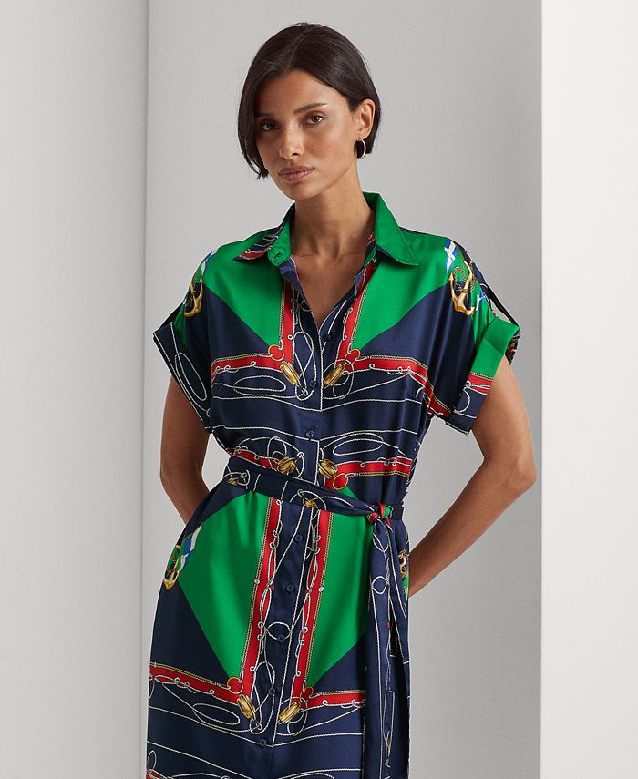 Lauren Ralph Lauren Women's Printed Twill Belted Shirtdress - Macy's
