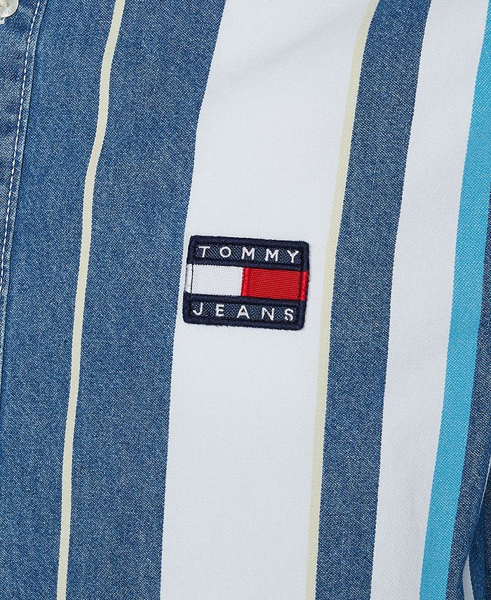 Camicia Denim Uomo Maniche Lunghe Cotone Vestibilità Comoda Strisce Verticali