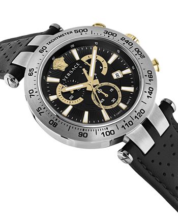 Versace Men's Swiss Chronograph Bold Black Perforated Leather