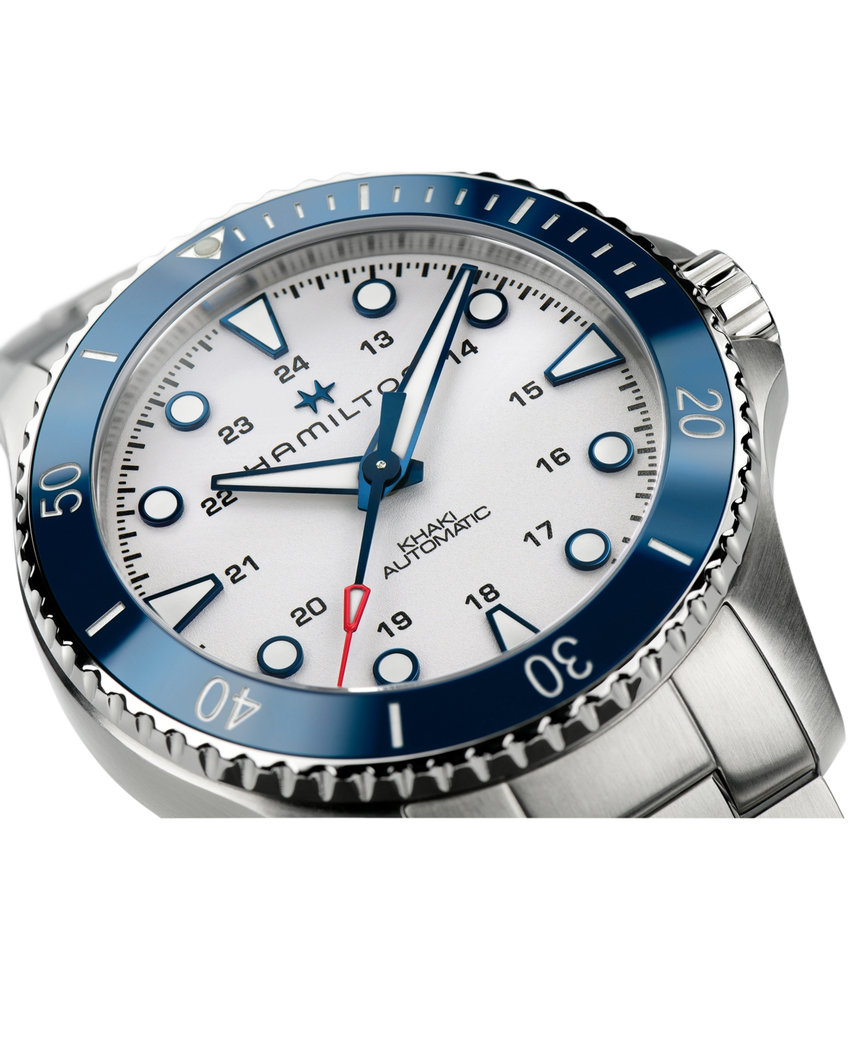 Shop Hamilton Men's Swiss Automatic Khaki Navy Scuba Stainless Steel Bracelet Watch 43mm In Sliver