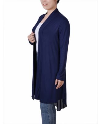 Women's Long Sleeve Knit Cardigan with Chiffon Back