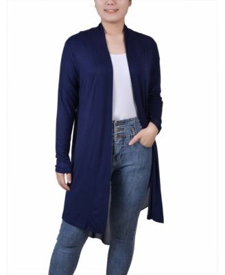 Women's Long Sleeve Knit Cardigan with Chiffon Back