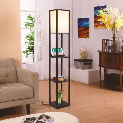 Maxwell LED Shelf Floor Lamp with USB Port, Outlet and Wireless Charging Pad (63"), Bulb Included