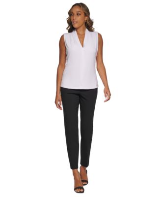 Gathered V-Neck Sleeveless Top