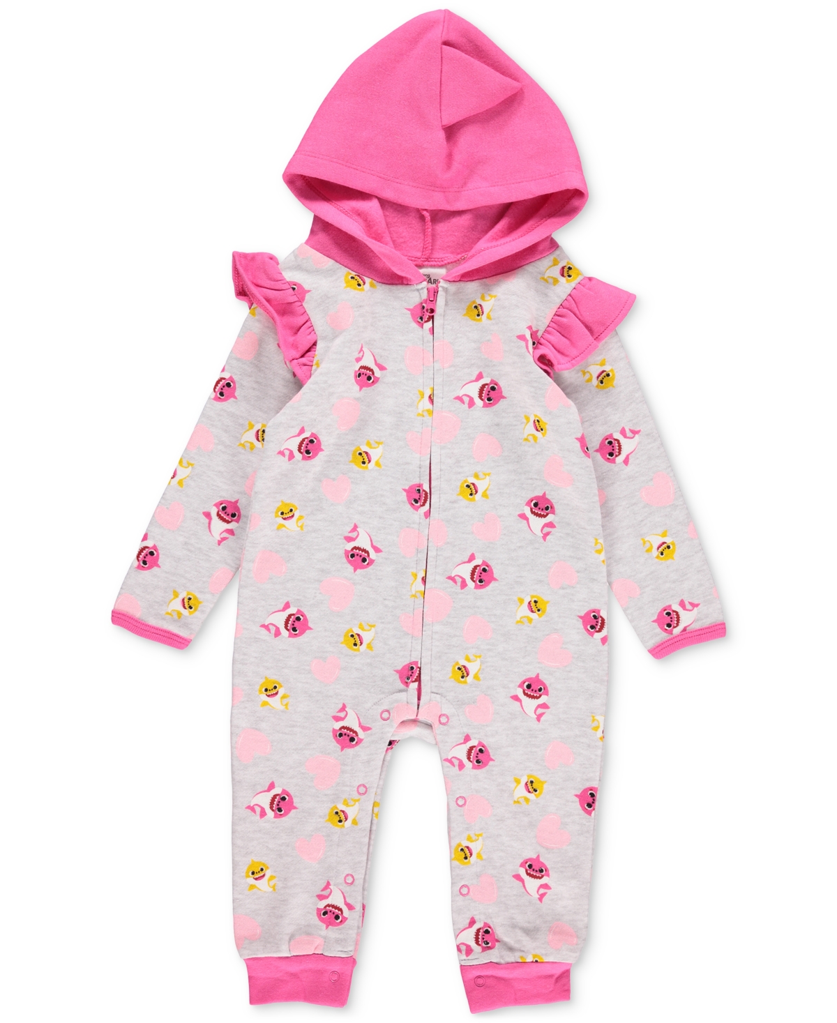 Happy Threads Baby Girls Shark Hooded Jumpsuit In Pink Combo