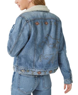 Lucky Brand Women's Yellowstone Fleece-Lined Studded Denim Jacket