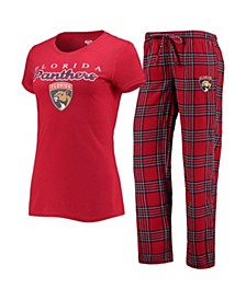 Women's Red, Navy Florida Panthers Lodge T-Shirt & Pants Sleep Set