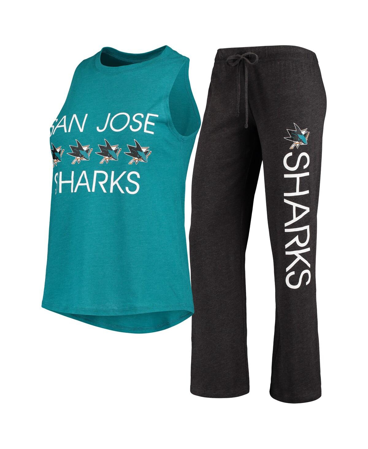 Women's Concepts Sport Teal, Black San Jose Sharks Meter Tank Top & Pants Sleep Set - Teal, Black