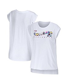 Women's White Colorado Avalanche Greetings From Muscle T-shirt
