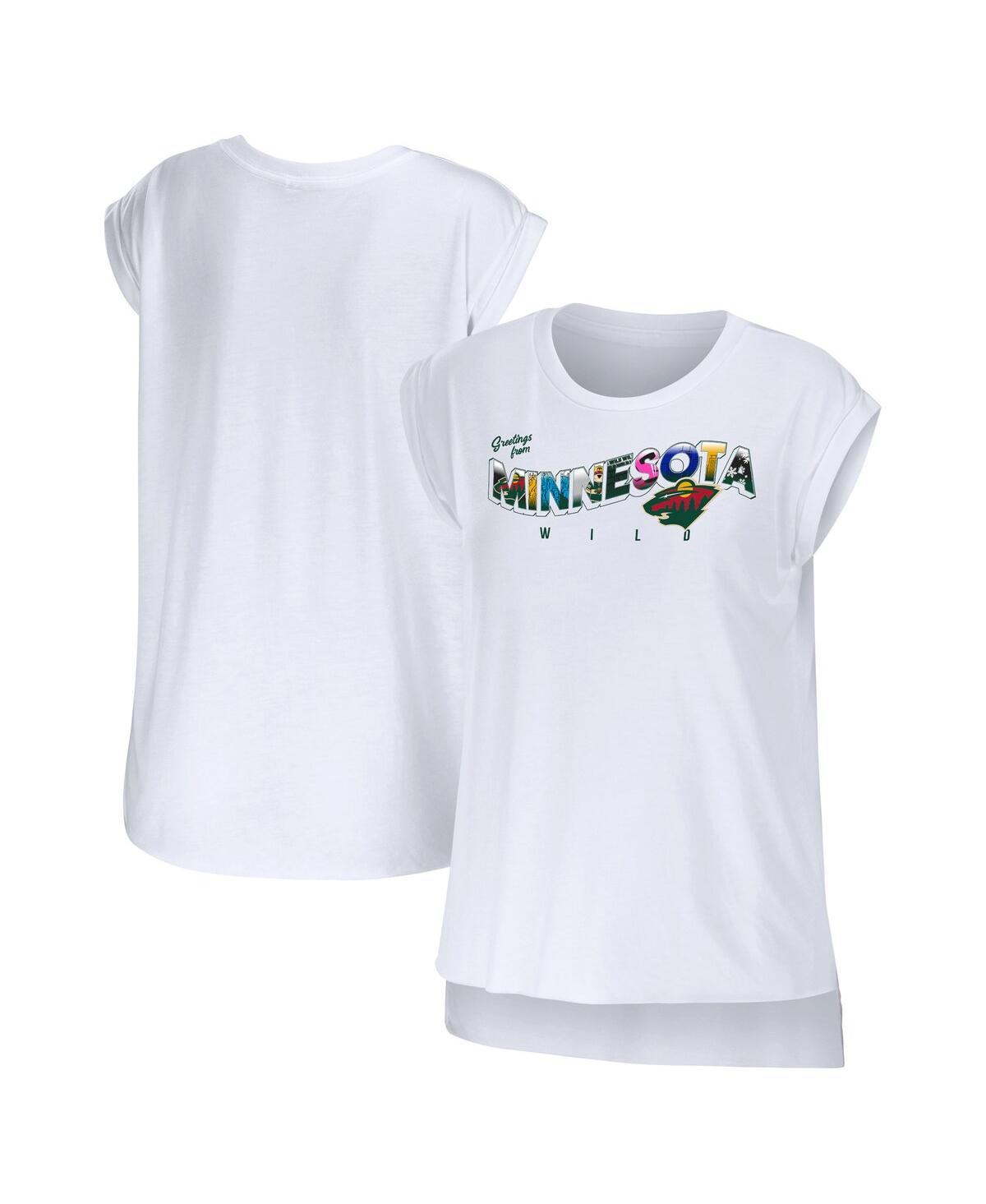 Shop Wear By Erin Andrews Women's  White Minnesota Wild Greetings From Muscle T-shirt