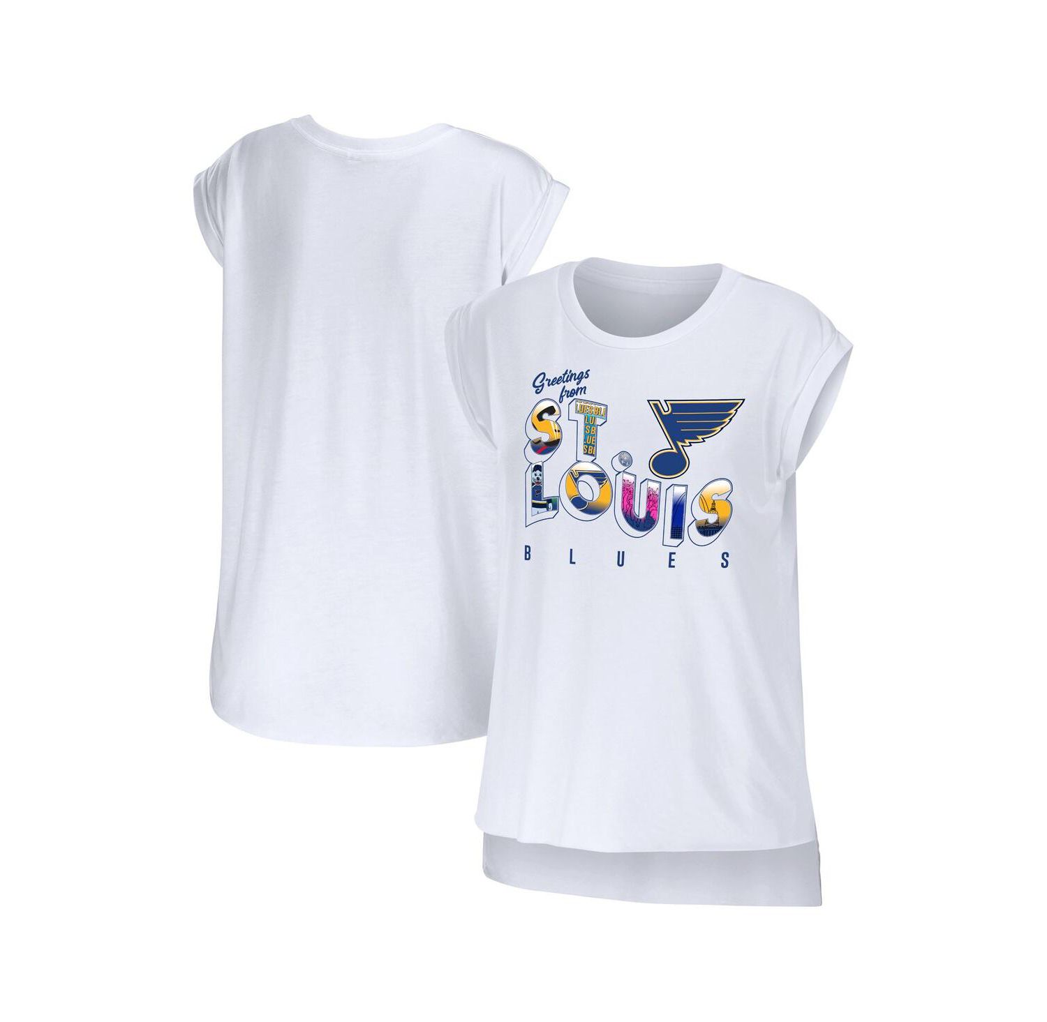Women's White St. Louis Blues Greetings From Muscle T-shirt