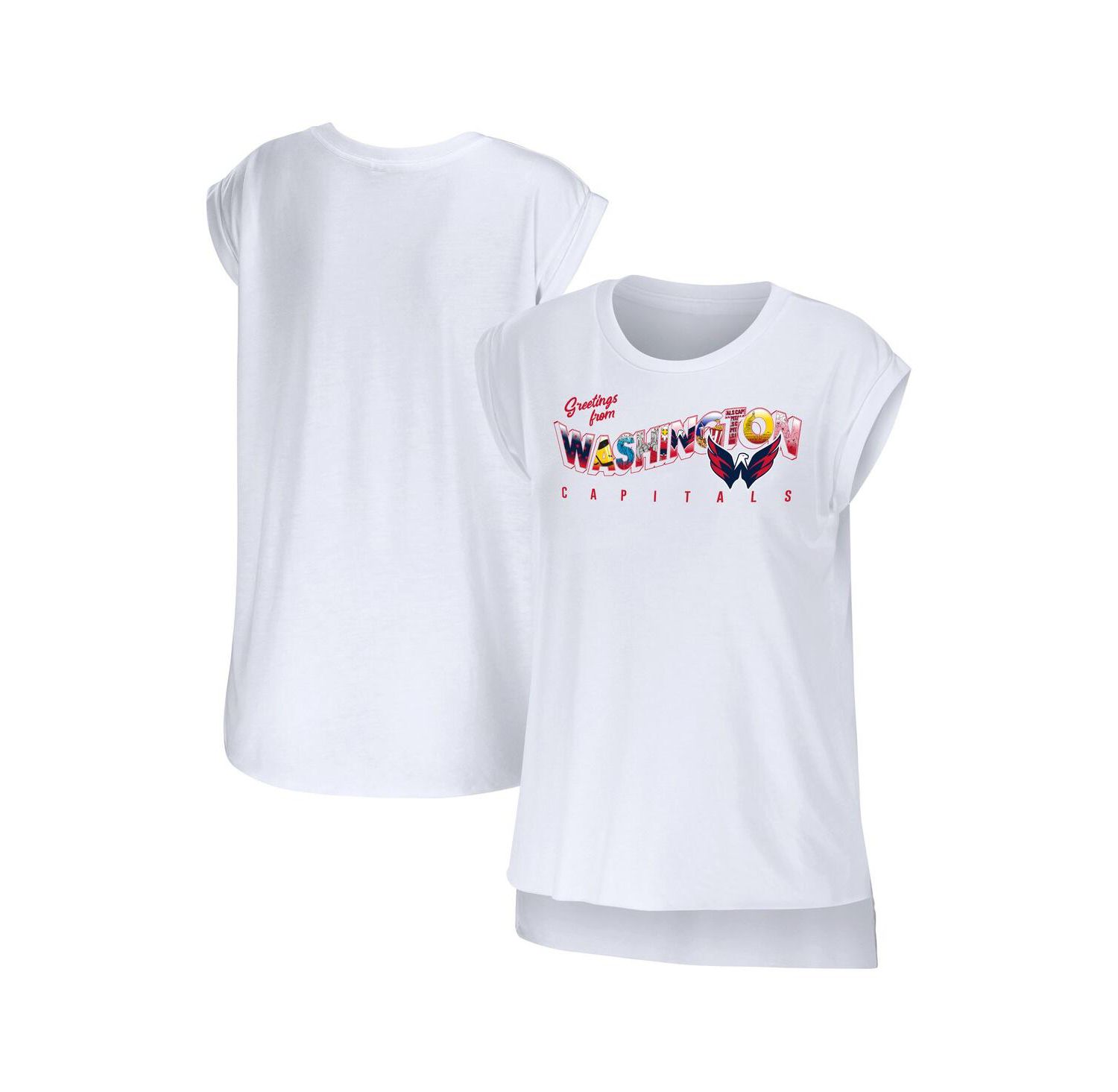 Women's White Washington Capitals Greetings From Muscle T-shirt