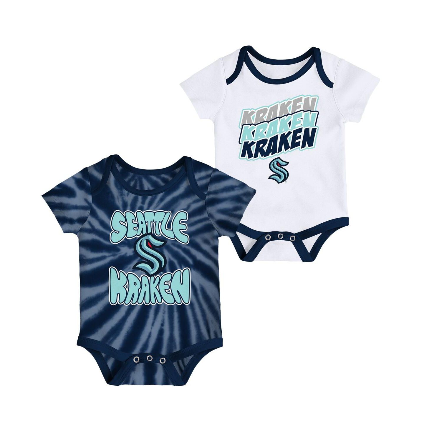 Комплекты Outerstuff Deep Sea Blue, White Seattle Kraken Monterey Tie-Dye Two-Pack Bodysuit Set для малышей — фото 1