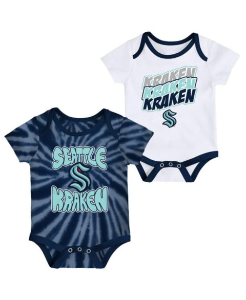 Комплекты Outerstuff Deep Sea Blue, White Seattle Kraken Monterey Tie-Dye Two-Pack Bodysuit Set для малышей