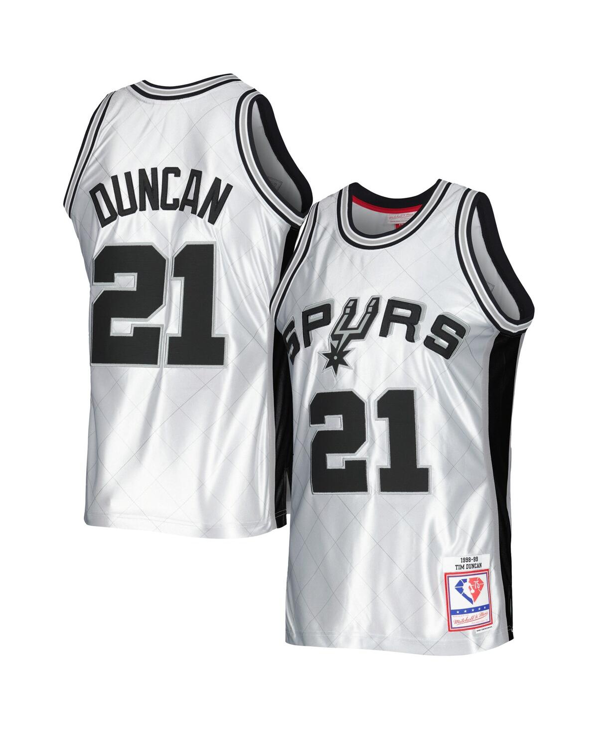 Men's Mitchell & Ness Tim DuncanSan Antonio Spurs 1998-99 Hardwood Classics 75th Anniversary Swingman Jersey - Platinum