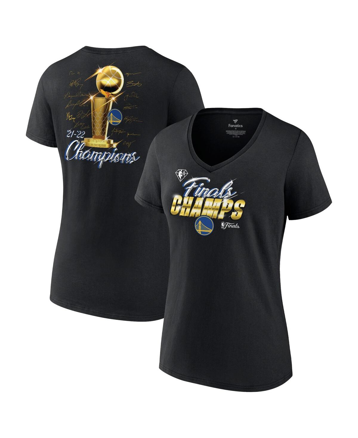 Women's FanaticsGolden State Warriors 2022 Nba Finals Champions Forward Roster Signature V-Neck T-shirt - Black