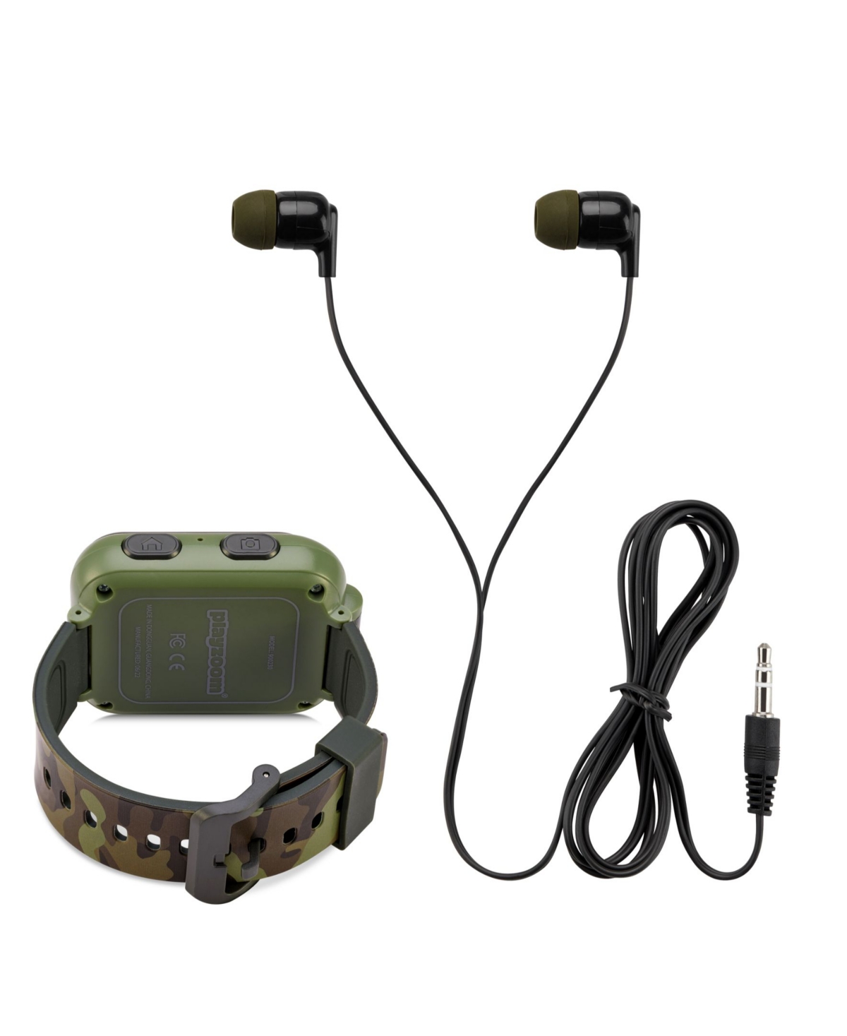 Playzoom Kid'sSilicone Strap Touchscreen Smart Watch with Earbuds Gift Set - Dark Green Camo Prints