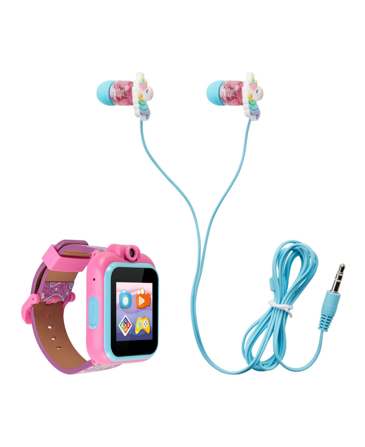 Playzoom Kid'sSilicone Strap Touchscreen Smart Watch with Earbuds Gift Set - Purple Glitter Unicorn
