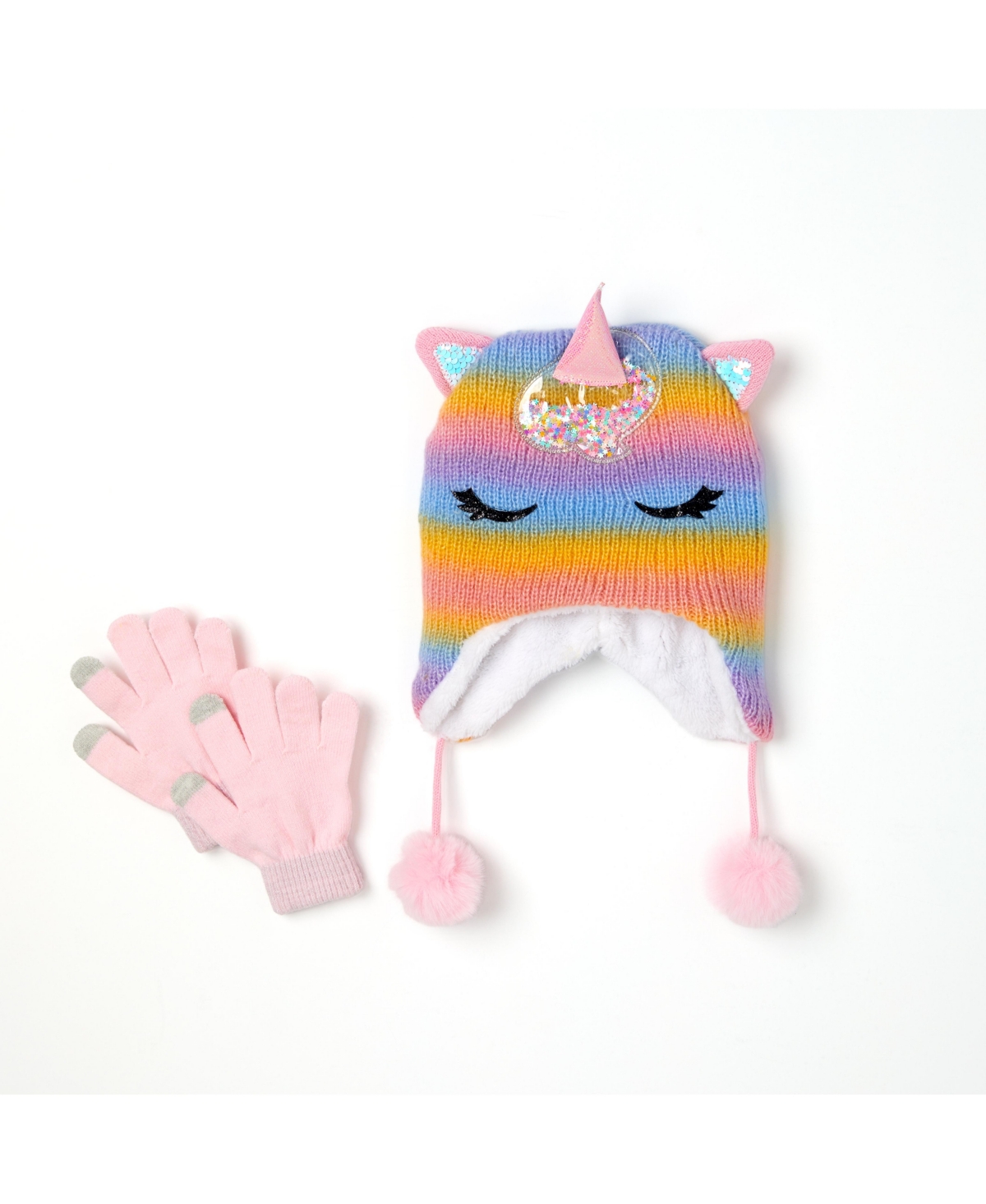 Inmocean Rainbow Unicorn Trapper Hat And Glove Set, 2 Piece In Multi