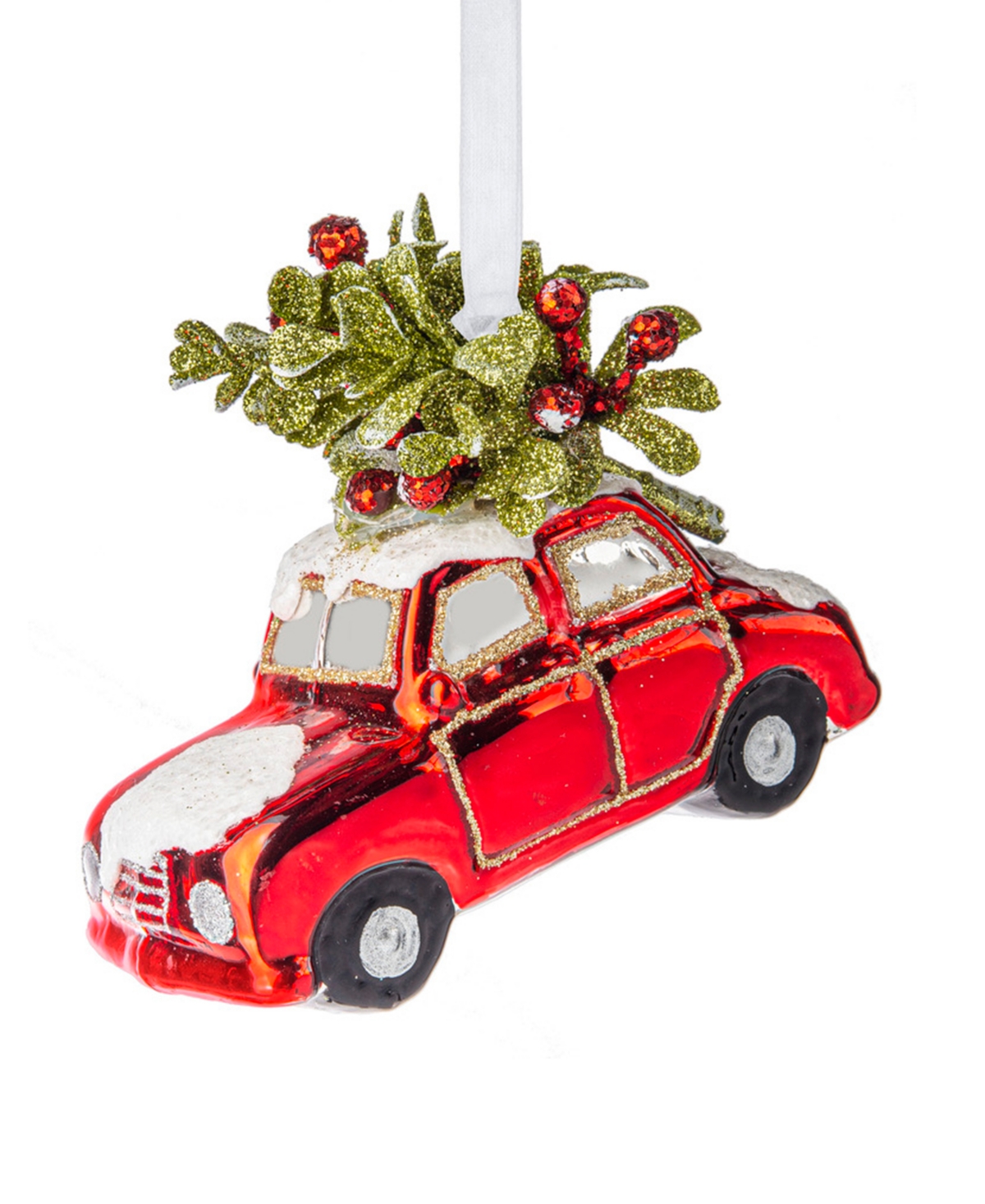 Ganz Kissing Krystals Vintage-like Christmas Car Ornament In Red,green,white
