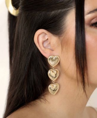 18k Gold-Plated Heart Triple Drop Earrings