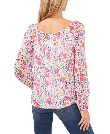 CeCe Women's Pleated Floral-Print Long-Sleeve Top main image 0
