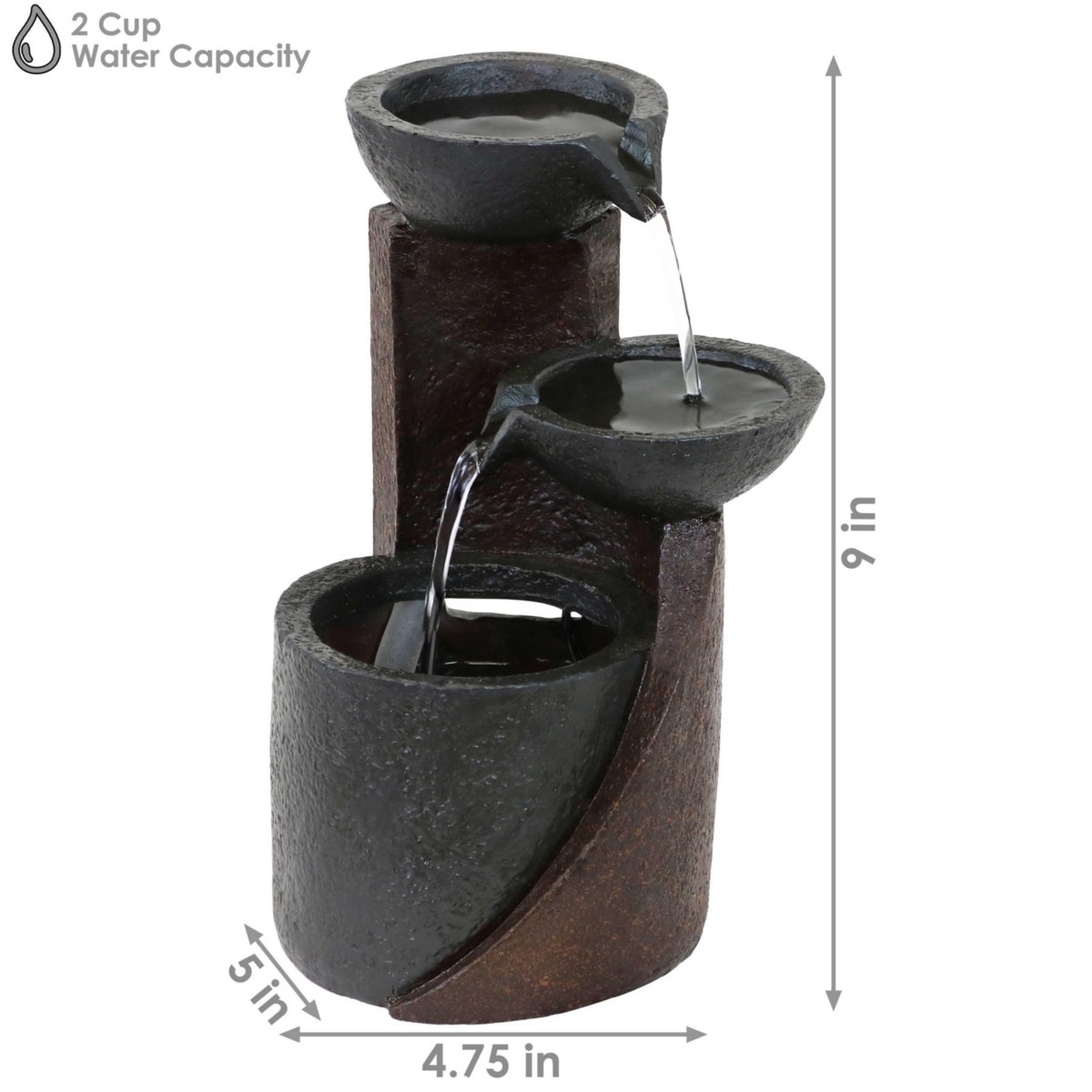 Sunnydaze Decor Descending Bowls Resin Indoor 3-Tier Water Fountain -