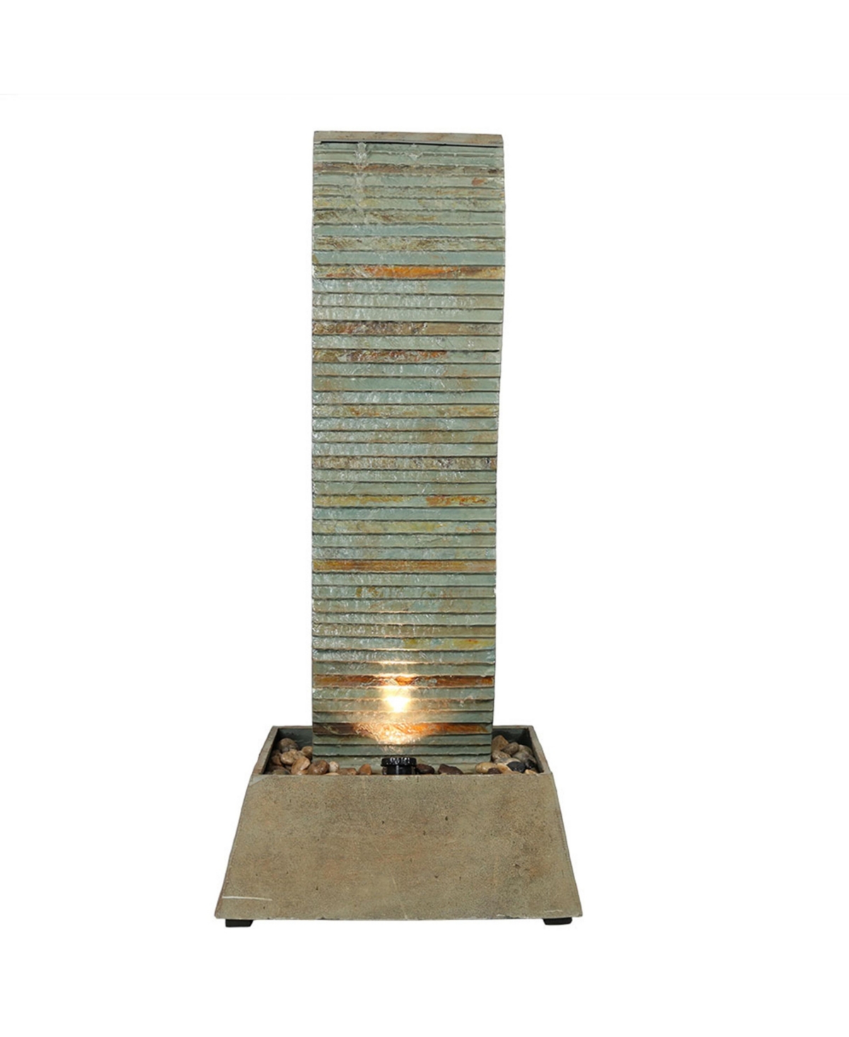 Spiraling Slate Water Fountain Tower with Led Lights - 49 in - Light Brown