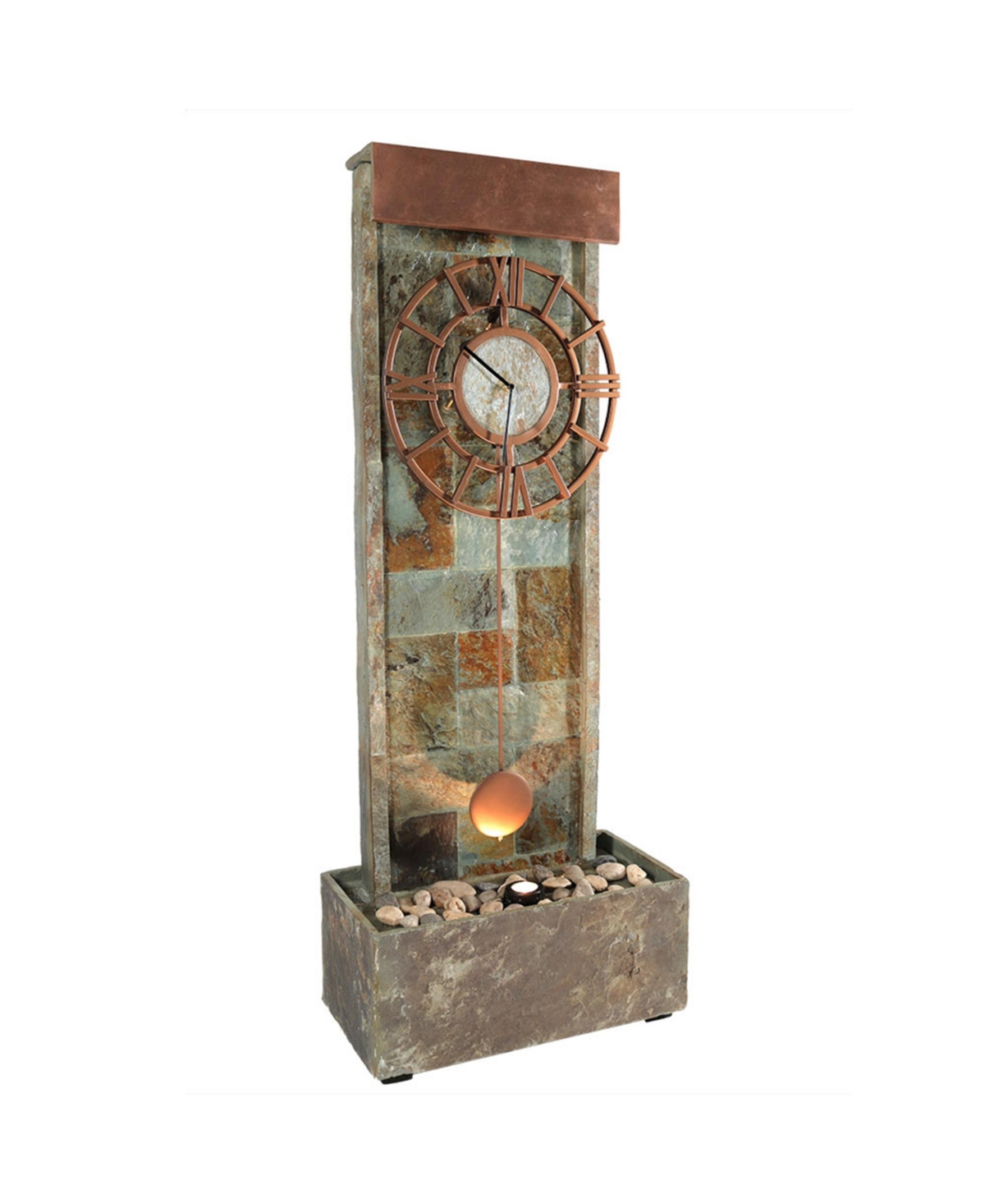 Sunnydaze Decor 49-Inch Slate Outdoor Water Fountain with Clock and Led Light - Multi