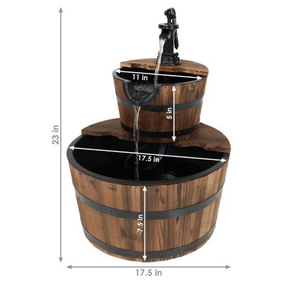 Country Wood Barrel 23-Inch 2-Tier Water Fountain - Electric Submersible Pump