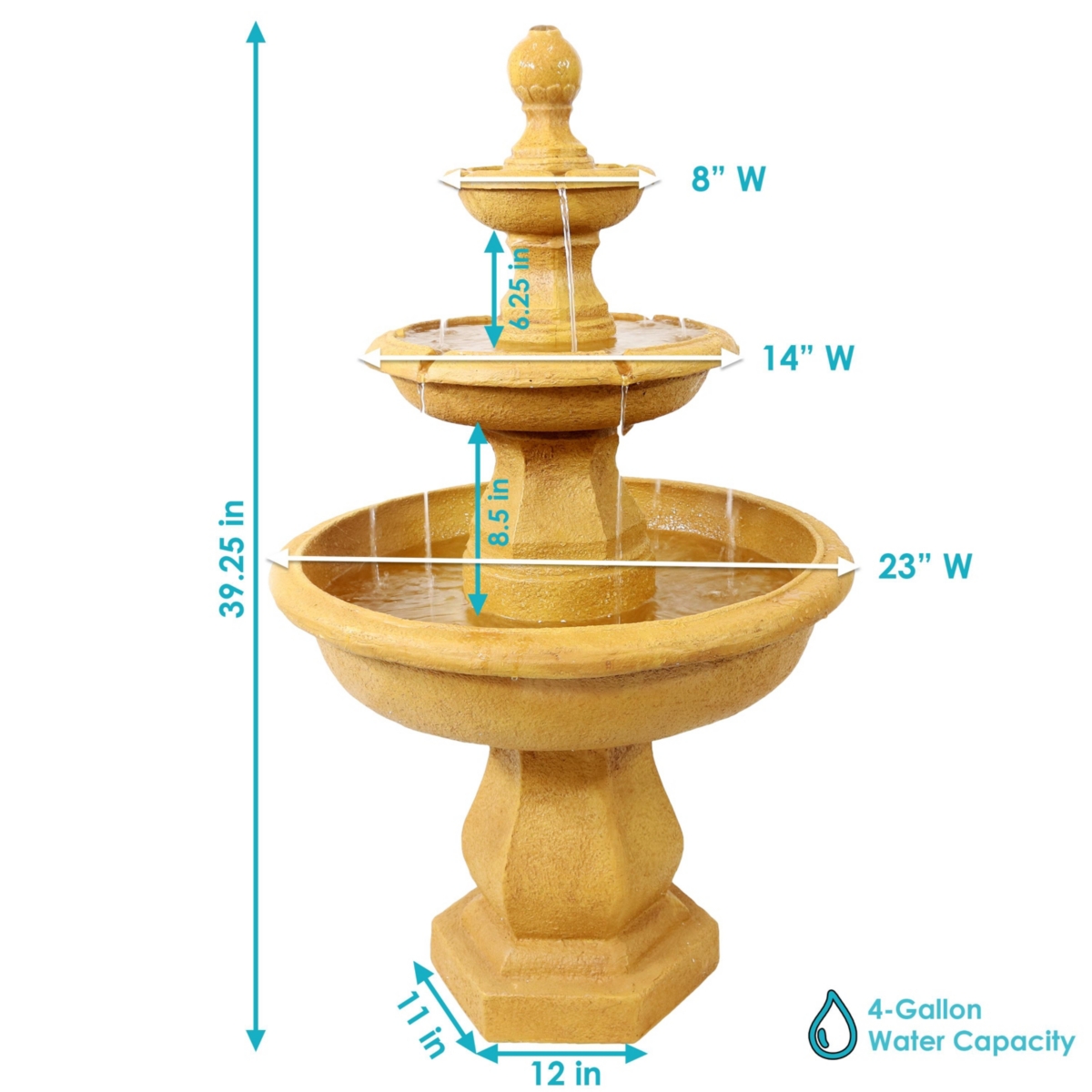 Sunnydaze Decor Tropical Resin Outdoor 3-Tier Electric Water Fountain