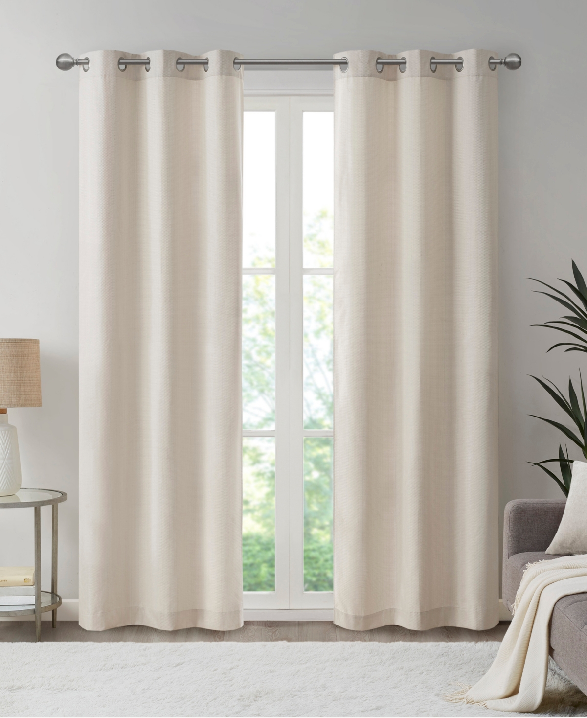Madison Park Galen Basketweave Room Darkening Curtain Panels Pair for bedroom, Silver grommet top fit up to 1.25 inches rod 2 panels set for Living Ro