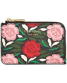 Morgan Rose Garden Printed Saffiano Leather Gift Boxed Zip Card Holder