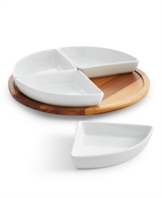 The Cellar - Wood Lazy Susan with 4 Porcelain Dishes