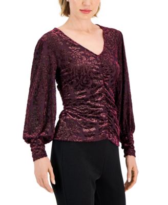 JPR Studio - Women's Burnout Velvet Ruched-Front Top