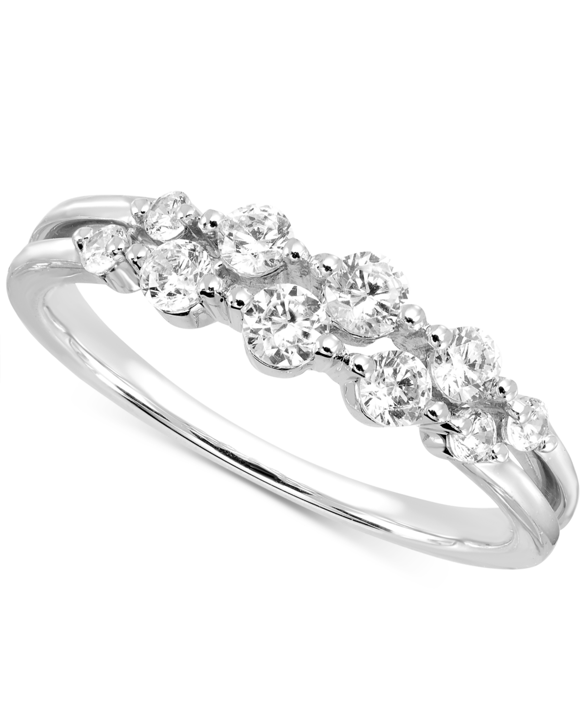 Macy's Diamond Double Row Band (1/2 Ct. T.w.) In 14k White Or Yellow Gold In White Gold
