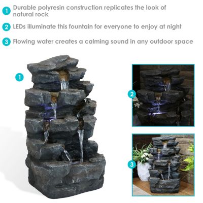 24-Inch Grotto Falls Polyresin Outdoor Water Fountain with LED Lights