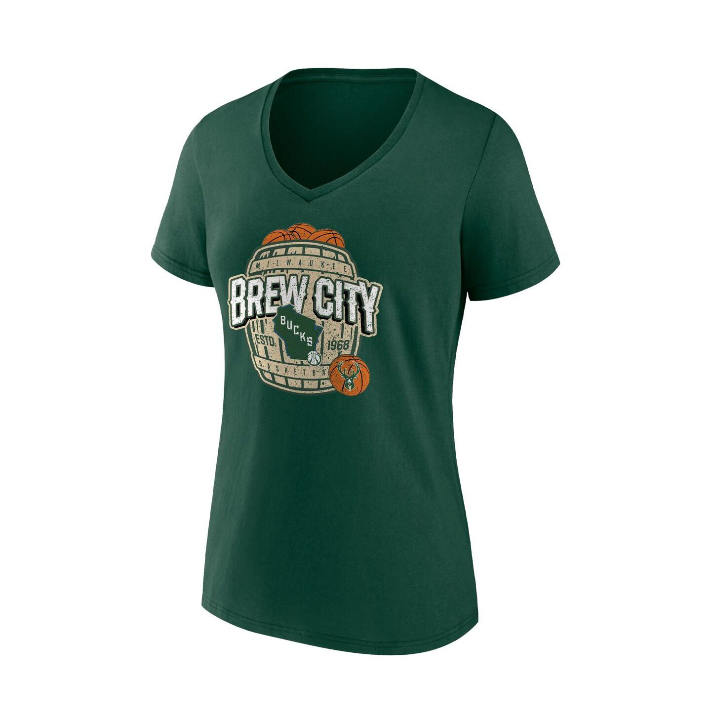 Женская футболка Fanatics Hunter Green Milwaukee Bucks Hometown Collection Brew City V-Neck — фото 3