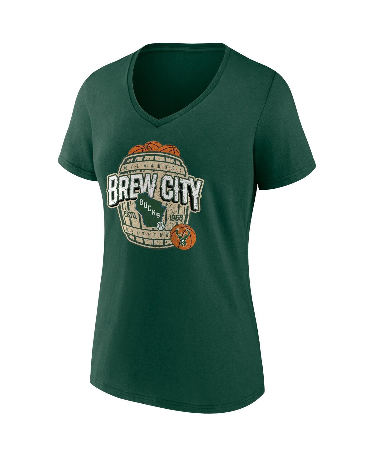 Fanatics Women's  Hunter Green Milwaukee Bucks Hometown Collection Brew City V-neck T-shirt In Hunter Green