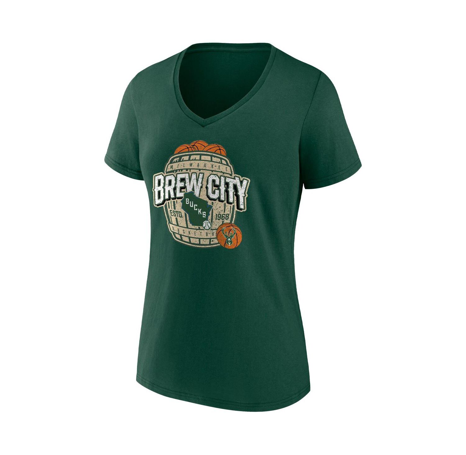 Women's Hunter Green Milwaukee Bucks Hometown Collection Brew City V-Neck T-shirt