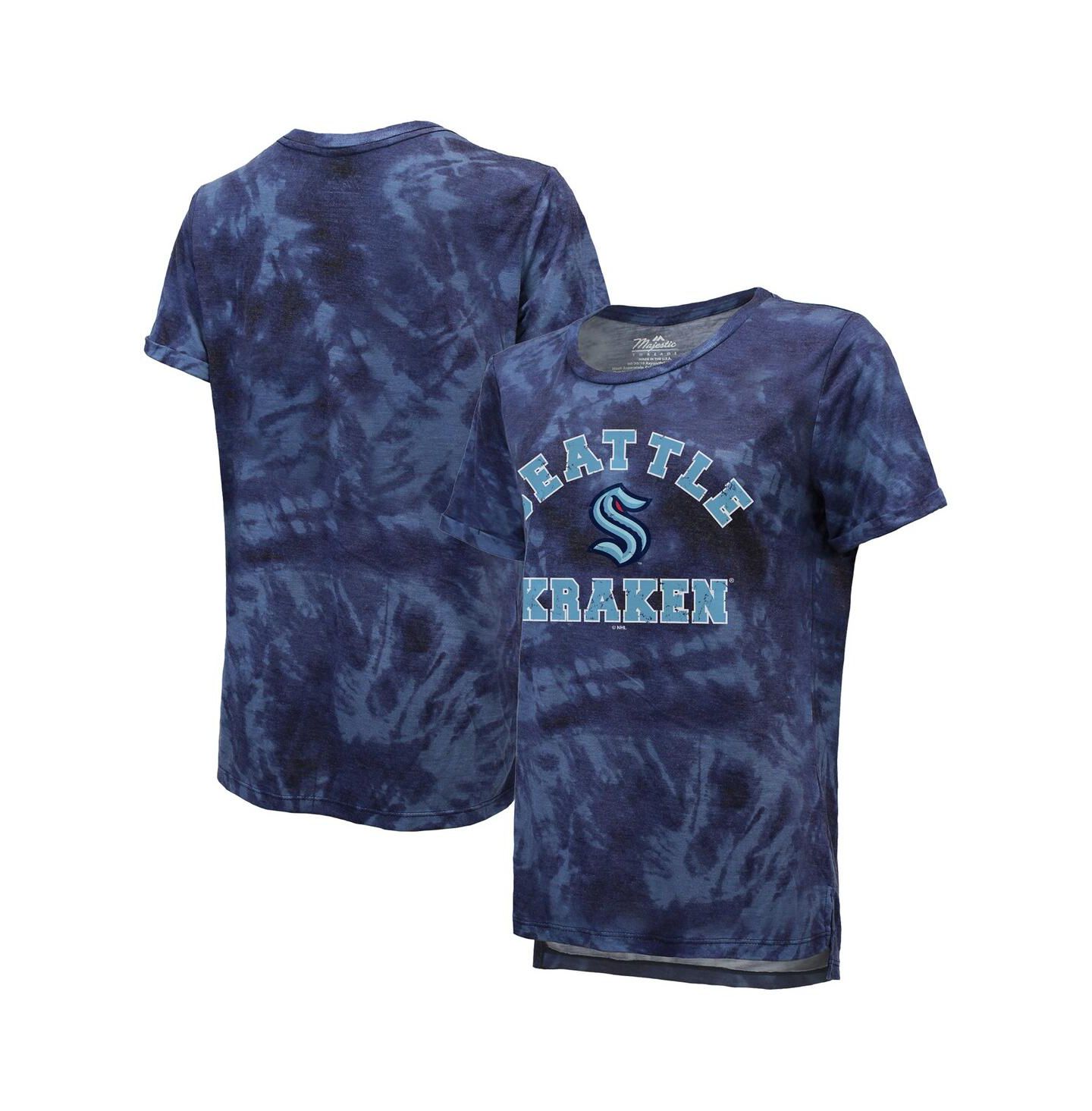 Женская футболка Majestic Threads Deep Sea Blue Seattle Kraken Boyfriend Tie-Dye — фото 2