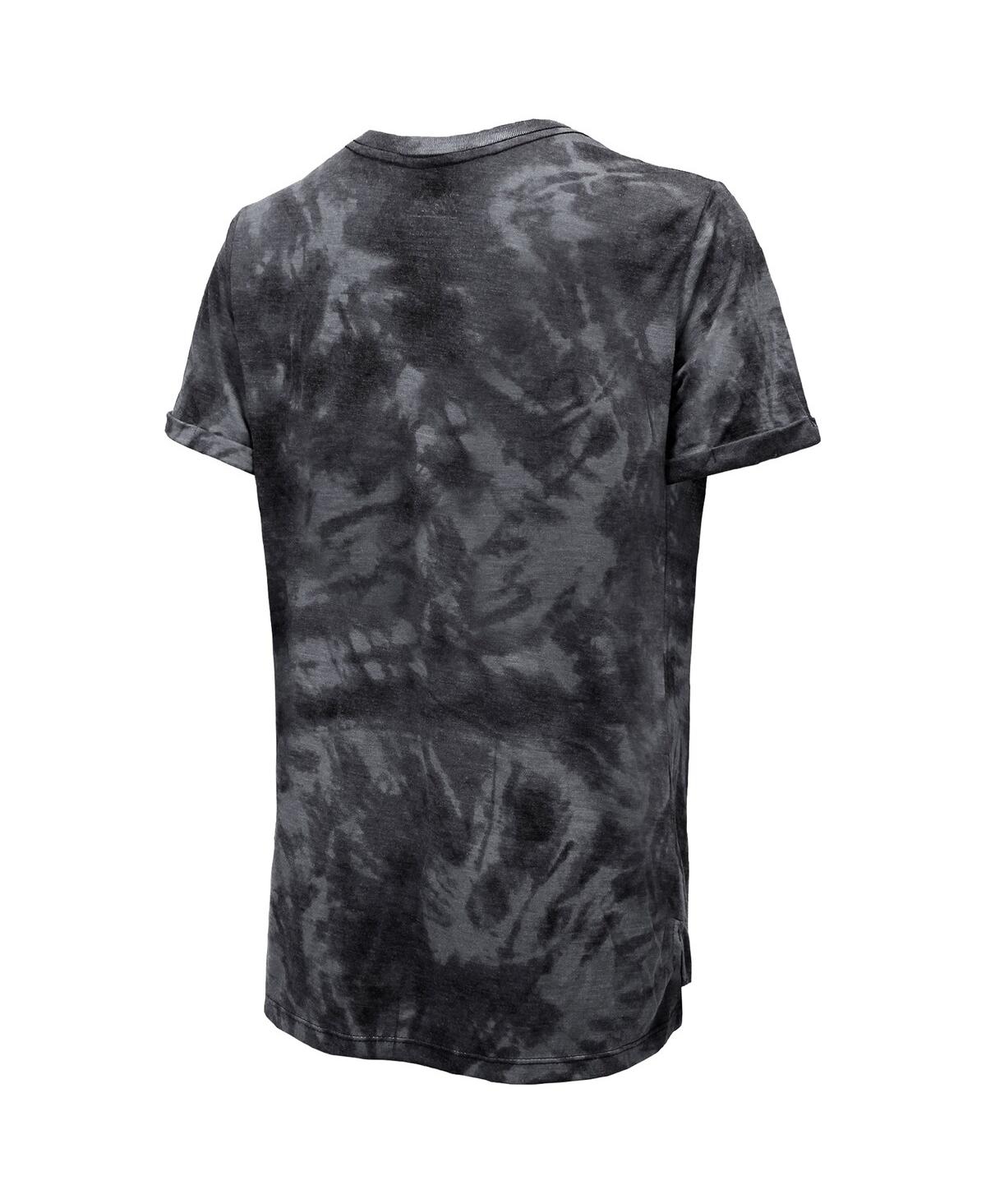 MAJESTIC WOMEN'S MAJESTIC THREADS BLACK PITTSBURGH PENGUINS BOYFRIEND TIE-DYE TRI-BLEND T-SHIRT 