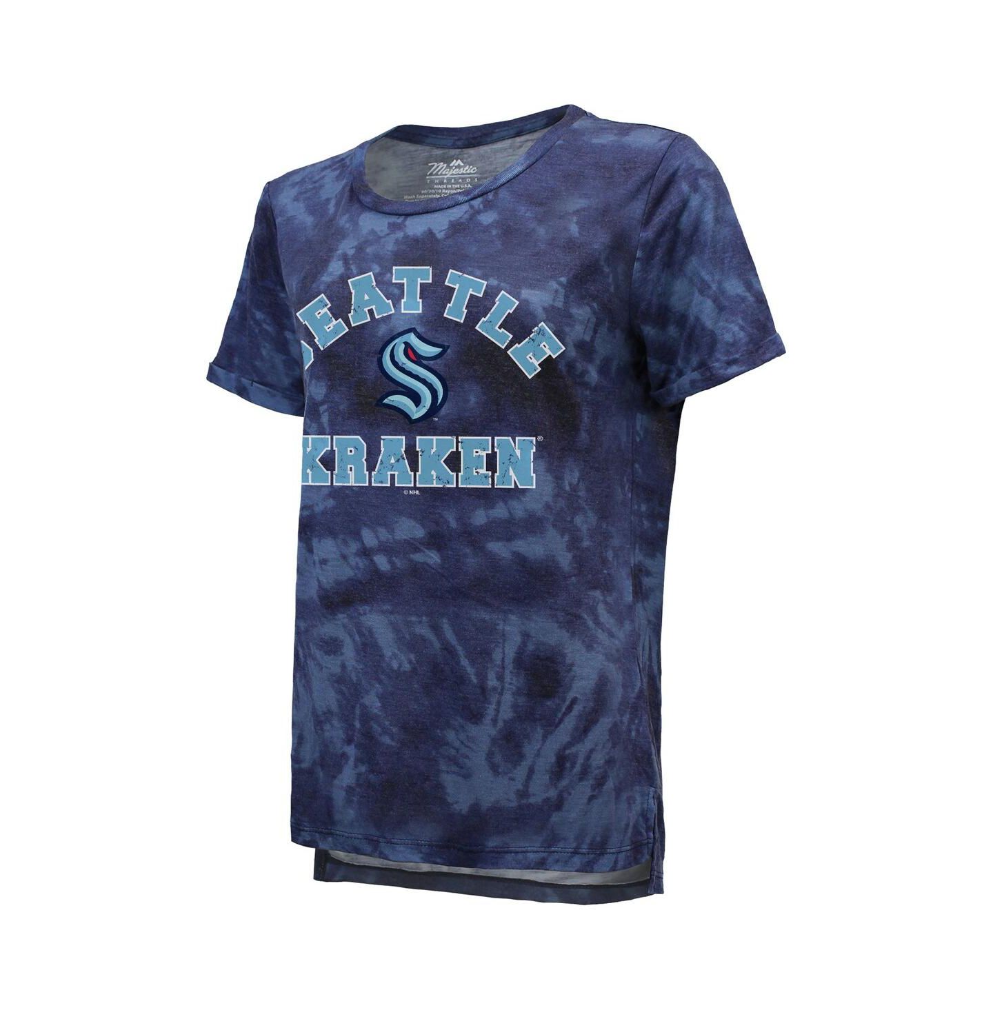 Женская футболка Majestic Threads Deep Sea Blue Seattle Kraken Boyfriend Tie-Dye — фото 3