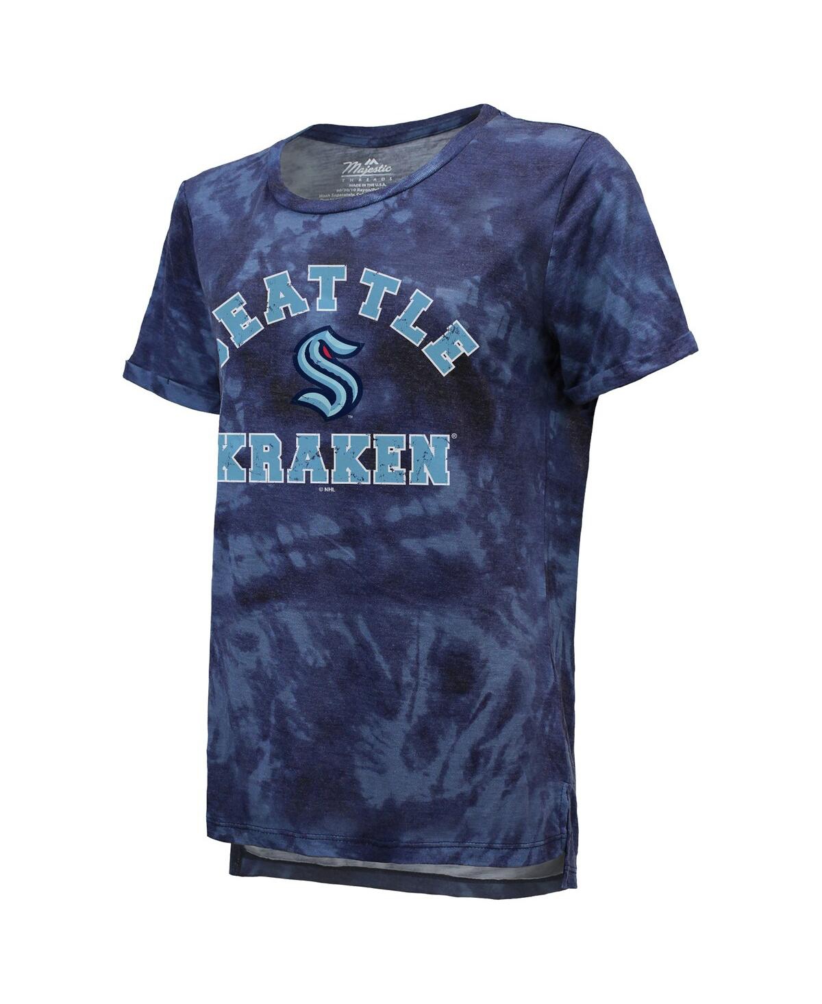 Shop Majestic Women's  Threads Deep Sea Blue Seattle Kraken Boyfriend Tie-dye T-shirt