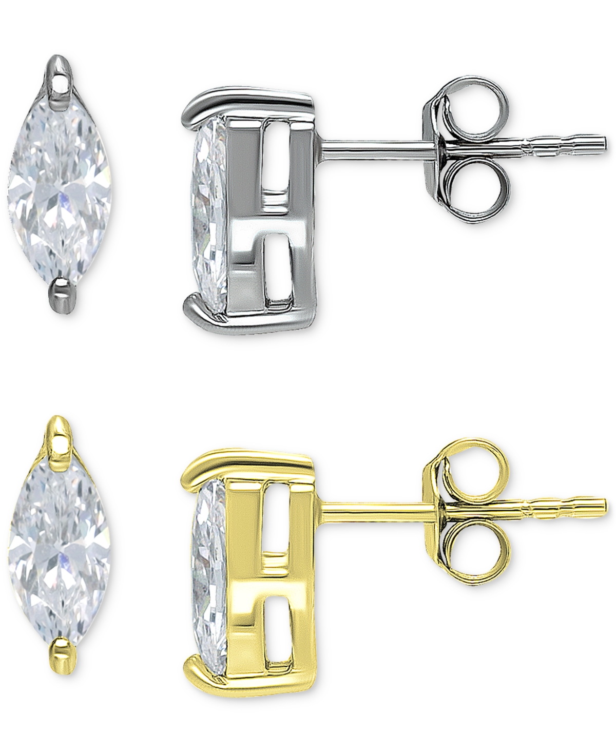 Giani Bernini 2-pc. Set Cubic Zirconia Marquise Stud Earrings In Sterling Silver & 18k Gold-plate, Created For Mac In Twotone