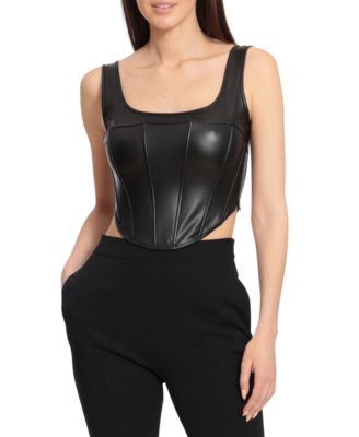 Avec Les Filles - Women's Faux-Leather Seamed Bustier Top