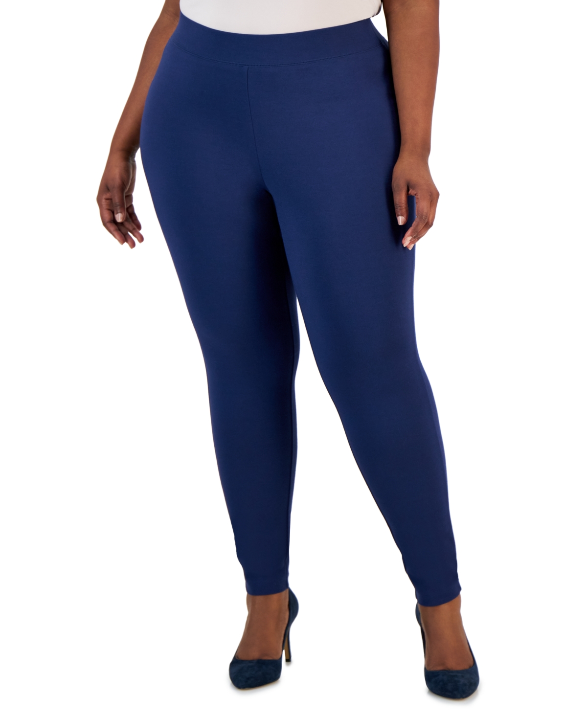 Plus Size Skinny Pull-On Ponte Pants, Created for Macy's - Indigo Sea